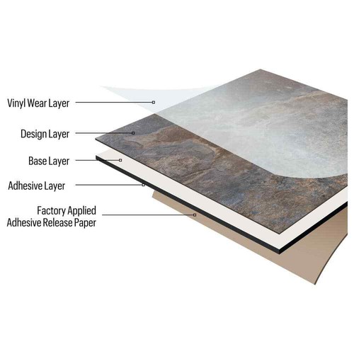 TrafficMaster Dark Grey Slate 3 mil x 12" x 12" Peel & Stick Vinyl Flooring Case - Picture 3 of 5