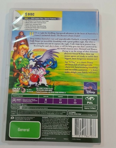 The Rescuers Down Under - Walt Disney (Region 4) Animated DVD. VGC. - Picture 2 of 2