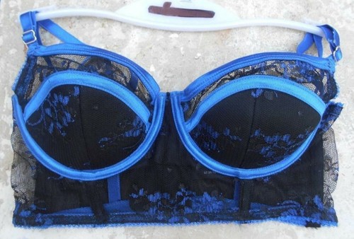 Ann Summers Athena Black Blue Sexy Longline Lace Balcony Bra 28 A-B - Picture 9 of 10