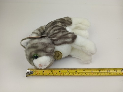 Neu mit Etikett Miyoni Aurora grau gewebtes Kätzchen Katze gestreift Stofftier Plüsch stehend grüne Augen - Bild 11 von 14