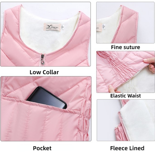 Womens Fleece Lined Waistcoat Cotton Padded Quilted Short Vest Coat Warmer - Picture 9 of 17