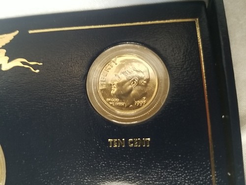 24k Gold Plated 1999 Coin Proof Set w/ Documents - $1, .25, .10, .05, .01 - Picture 7 of 20