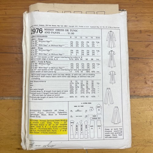McCalls 2976 Dress or Tunic and Pants Sewing Pattern 1971 Size 14 - Picture 2 of 5