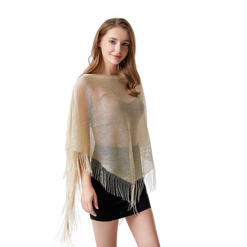 Women Poncho Stole Cape Shrug Wrap Shawl Jumper Sweater Cloak Amice Sequin Sheer - Picture 16 of 43