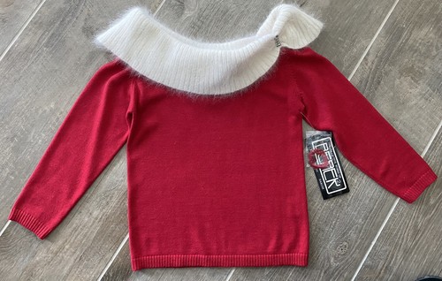 NWT Berek Red & White Angora Blend Holiday Sweater Shawl Collar Girls Size 8 - Picture 5 of 9