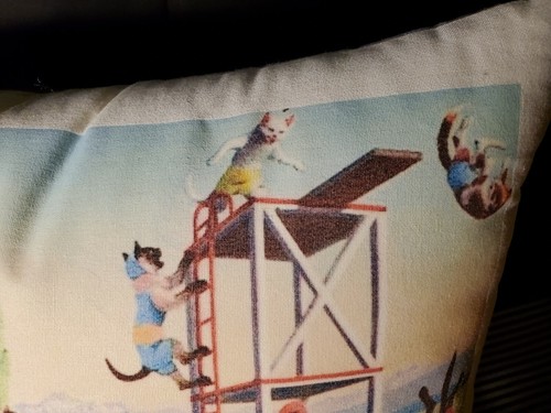 DE COLECCIÓN ESTILO RETRO CABAÑA BARCO BARCO BARCO VERANO GATOS NADAN EN LAGO ALMOHADA - Imagen 2 de 9