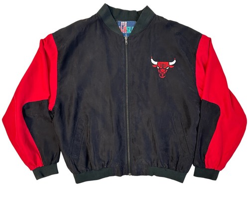 Vtg Chicago Bulls Mens Silk Lightweight Jacket Large Black Logo JH Retro Champs - Picture 2 of 18