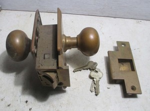 antique corbin solid brass exterior door lock with 4 keys and