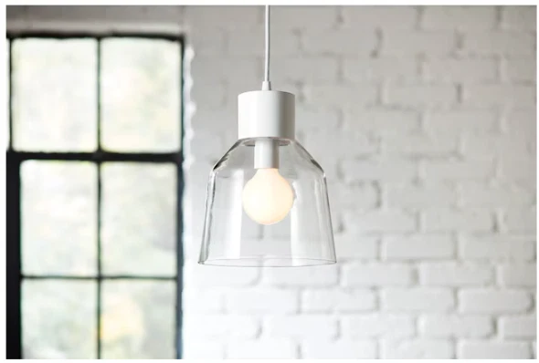 Lámpara colgante colgante tarro de vidrio transparente blanco francés de campo/casa de campo Mackensie Foto 3 de 4