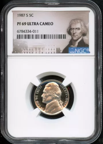 NGC - Jefferson Nickel - 5c - 1987 S - PF 69 UC - Ultra Cameo
