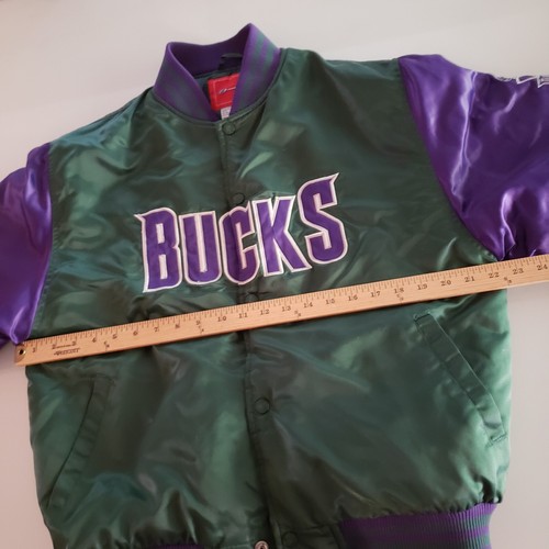 Veste Reebok vintage Milwaukee Bucks satin NBA taille XL homme adulte violet vert - Photo 11 sur 19