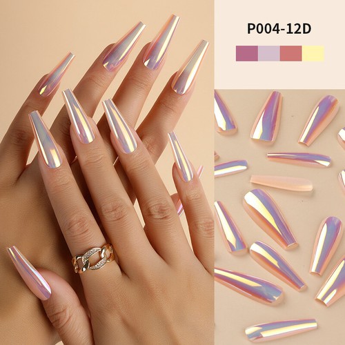 Decoración de uñas uñas uñas postizas espejo francés láser extensión de uñas prensa en uñas 24 piezas - Imagen 7 de 22
