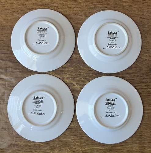 Sakura Tango Demitasse Cups & Saucers Stoneware Set Of 4 Sue Zipkin 1993 - Picture 10 of 11