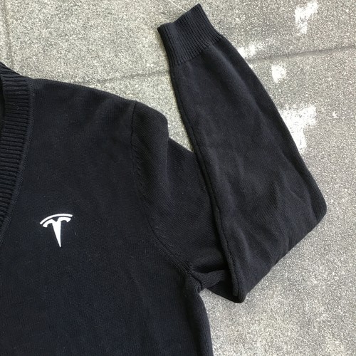 Tesla Men Size Medium M V-Neck Cardigan Button Sweater in Black Embroidered - Picture 4 of 9