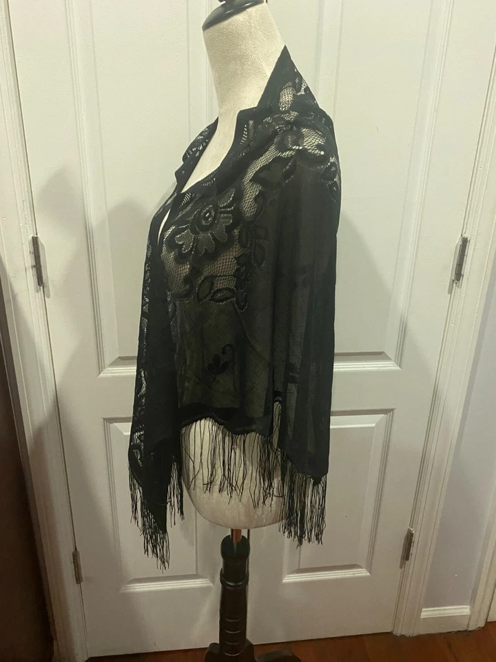 Bufanda chal triángulo transparente negro envolvente ligero 70,9 x 29,5 pulgadas Foto 3 de 4