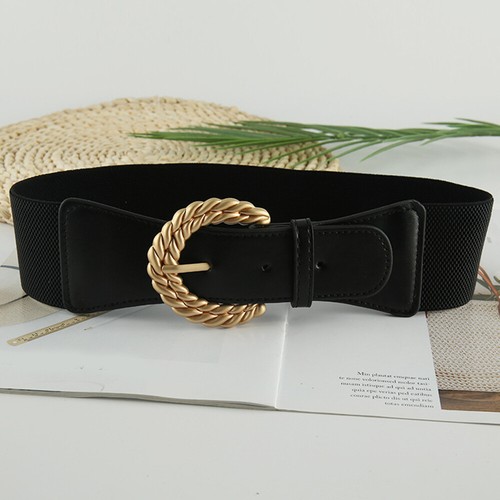 Women Faux Leather Waist Belt Metal Pin Buckle Elastic Stretch Wide Waistband ✲ - Picture 12 of 14