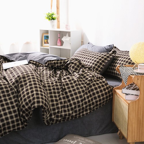 Simple Plaid Cotton Bedding Quilt Cover Set with Pillowcase Single Queen King - Picture 7 of 12