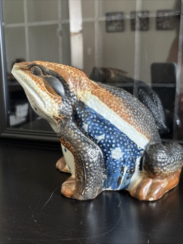 Large Vtg Pottery Japanese Ceramic / Pottery Hirado Style 9” Toad Frog Figurine