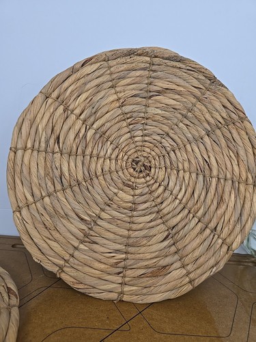Vintage Set 4 Straw Boho Woven Wicker Rattan Raffia Placemat Unique Wall Art GUC - Picture 6 of 10