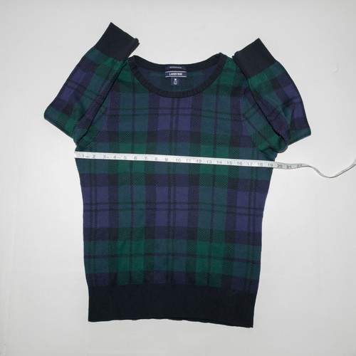 Lands End Women's Supima Cotton Tartan Plaid Green Blue 3/4 Sleeve Sweater Sz M - Picture 4 of 6