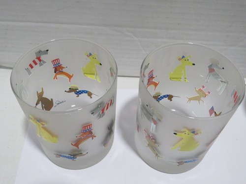 Culver Frosted Dog 12 oz Low Ball Drink Glasses 4th of July Patriotic Set of 2 - Picture 2 of 4
