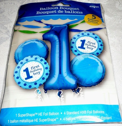 Anagramm 1 ERSTER GEBURTSTAG JUNGE blau Folienballon Blumenstrauß - Bild 2 von 2
