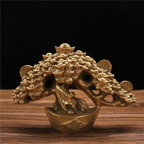 6" alter chinesischer Kupfer Geld Baum Tischplatte Ornament Home Ornament  - Bild 1 von 2