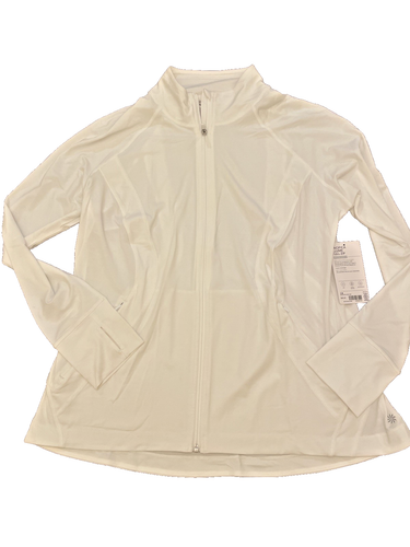 89 $ Athleta weiß Pacifica Illume durchgehender Reißverschluss 1x Sonnenschutz schnelltrocknend luxuriös neu mit Etikett