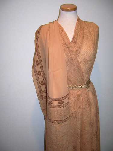 DESIGNER FABRIC COORDINATES PURE SILK APRICOT BROWN SWIRL FLORAL + BORDER PRINT - Picture 5 of 11