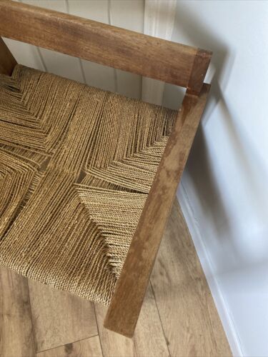 Vintage Mid Century Retro Wood Teak Arm Side Chair 70s Handmade Wales Woven - Picture 13 of 14