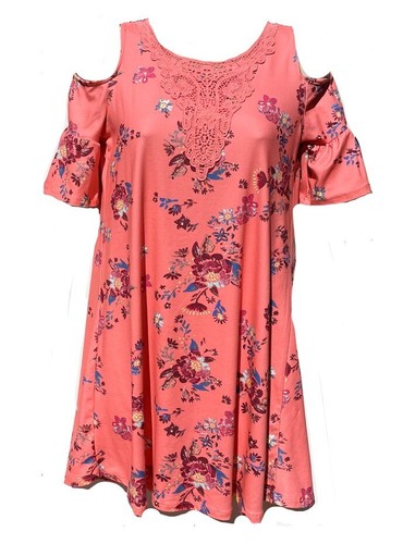 Mudd Girls Crochet Front Cold Shoulder Floral Dress Coral Size 12 - Picture 4 of 7