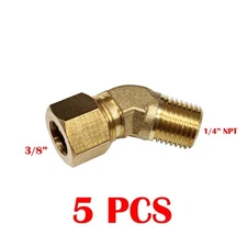 5 PC - Brass Compression Elbow Fitting 3/8" OD Tube x 1/4" NPT Male 45 DEGREE