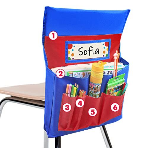 Chair Back Pocket School Seat Chair Storage Pocket Organizer with Red + Blue - Bild 1 von 6
