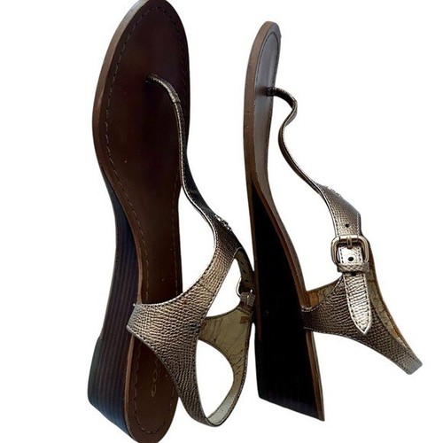Coach Sz 8.5 Vitalia T-Strap Thong Wedge Heel Sandals Rose Gold Festival Summer - Picture 10 of 12