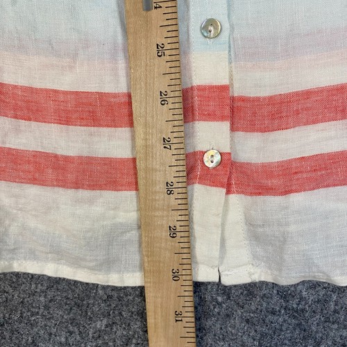 C&C California Linen Shirt 2X Ivory Striped Tab Sleeves Collarless NEW - Picture 3 of 9