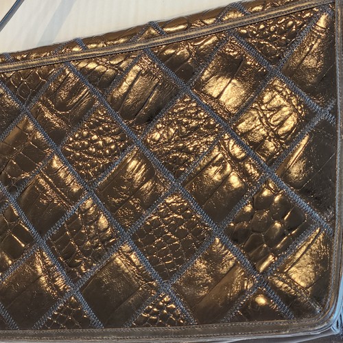 VTG Venetto Black Purse Alligator Shoulder Bag Strap Handle Gold Tone HW USA - Picture 3 of 23