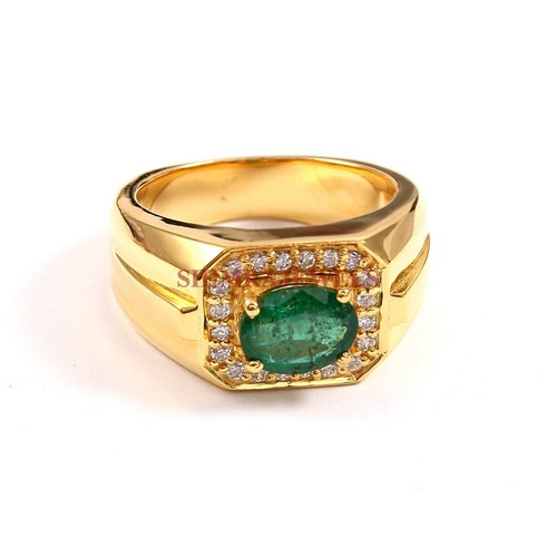 Simulierte Smaragd Edelstein Mit Vergoldet 925 Sterlingsilber Herren Ring #865 - Bild 3 von 4