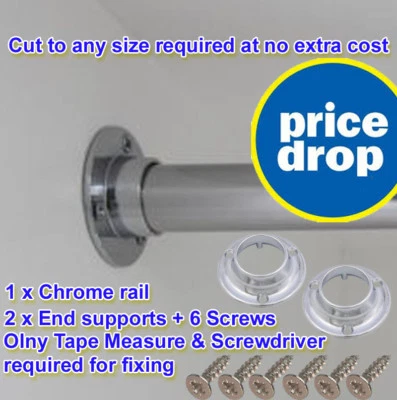 WESTERNDEALS Wardrobe Rails Tube 25mm Bedroom Hanging Storage Round Tubing + Ends & Screws.