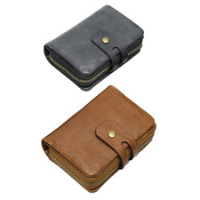 Men's Leather Bifold Wallet RFID Blocking Zip Coin Purse Card Holder Vintage