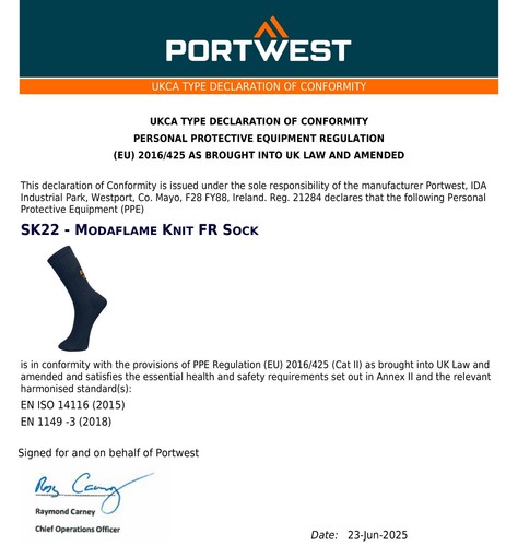 Portwest Modaflame FR Flame Resistant Ribbed Work Socks Protection Padded Navy - Bild 7 von 7