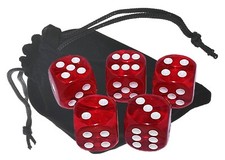 Set 16mm Transparent Deluxe High Quality Acrylic Red Dice Rounded Corners Pouch