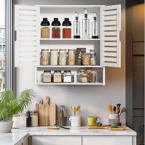 Bamboo Over-The-Toilet Cabinet Wall Mounted for Small Bathroom with Open Shelf - Picture 5 of 20