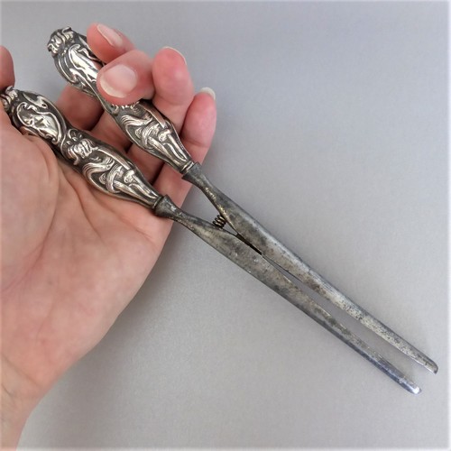 Antique ART NOUVEAU STERLING SILVER REPOUSSE Handle Steel GLOVE STRETCHERS - Bild 7 von 7