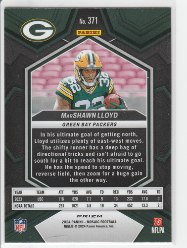 Mosaico Panini Marshawn Lloyd 2024 #371 reactivo azul mosaico Prizm novato radiocontrol - Imagen 2 de 2