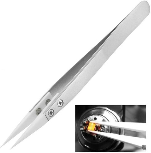 WATCHMAKERS TWEEZERS WITH WHITE CARBON FIBRE HARD TIPS ESD - Picture 8 of 8