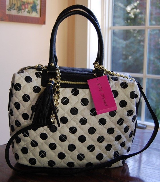 Betsey Johnson Quilted Marshmellow Polka Dot Satchel Handbag Black Nwt Betsey Johnson Quilted Marshmellow Polka Dot Satchel Bone Black
