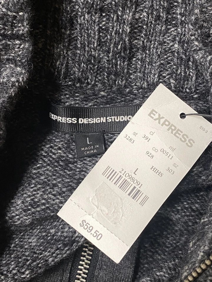 Express Design Studio Mens 1/2 Zip Gray Wool Blend Pull Over Sweater Size L NWT - Image 4 of 4