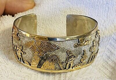 Important & Authentic Real Gold And Native American Jewelry Silver Becenti Brangle Bracelet Important & Authentic Real Gold And Native American Jewelry Silver Becenti Brangle Bracelet