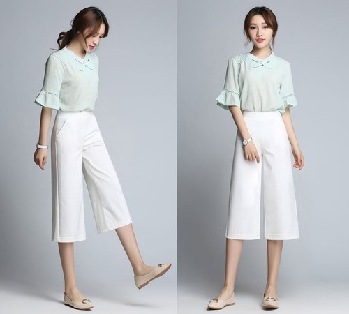 Capri Pants for Women Size 0-16 Office Business Wear Wide Leg Crop Elastic Waist - Picture 6 of 30