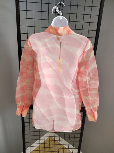 Rachel Zoe Sheer Blouse Woman's XS Long Sleeve Pink Zebra Print Button Up Top - Picture 4 of 9